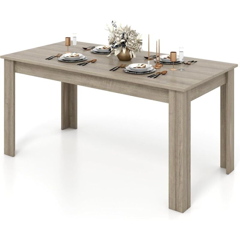 Costway - Table Salle à Manger de 160 cm pour 6-8 Personnes, Table Cuisine Rectangulaire avec Pieds en Formes de l Robustes, Table à Manger Noire