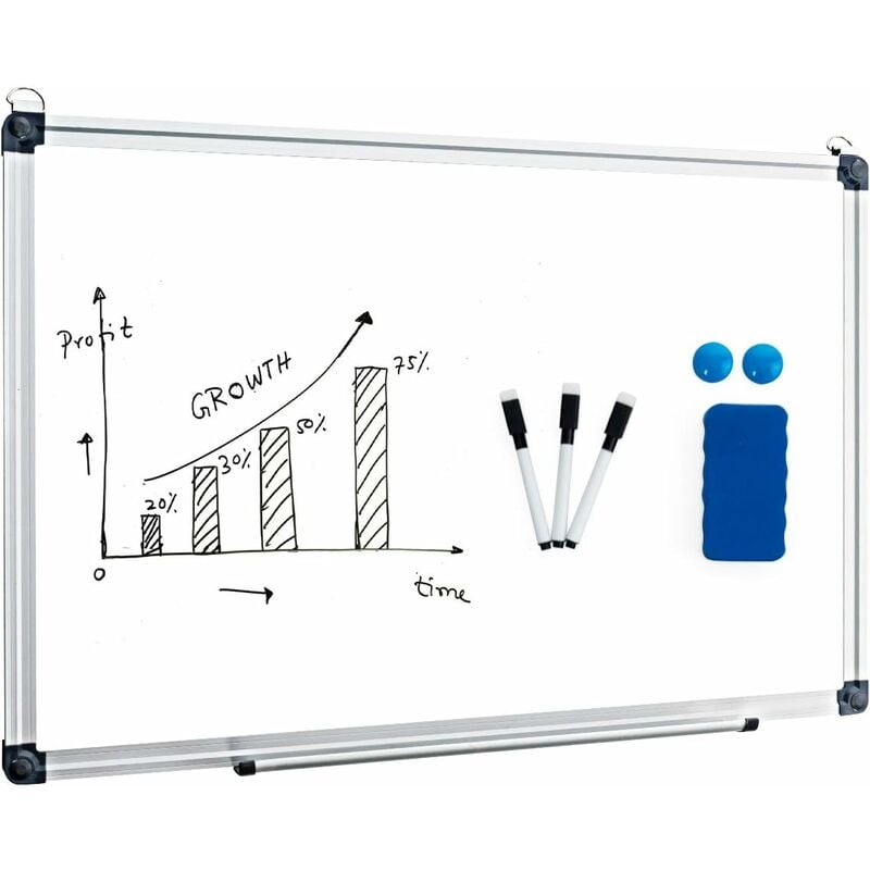 Costway - Tableau Blanc Effaçable Surface Magnétique avec Cadre en Aluminium,2 Aimants, 3 Stylos et Effaçable à Sec 9060CM