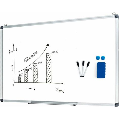 Costway – Tableau blanc magnétique effaçable 70 x 50 cm – Cadre aluminium robuste – Surface lisse pour marqueurs – Inclut 2 aimants et 1 bloc effaceur