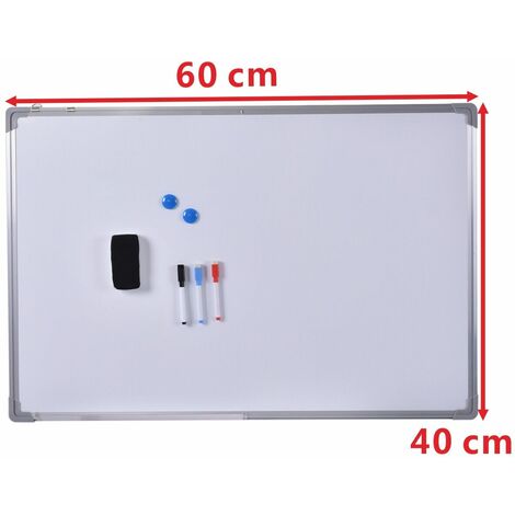 COSTWAY Tablero de Pizarra Blanca Recordatorio Magnético Placa Notas con Marco de Aluminio 6040CM