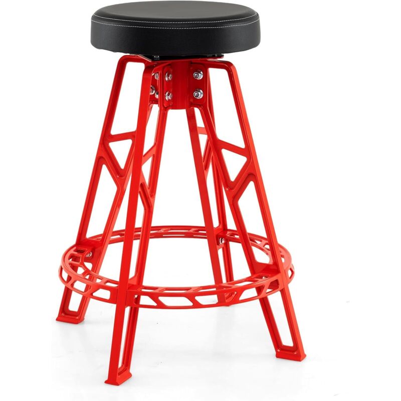 COSTWAY Tabouret d'Atelier en Aluminium, Tabouret de Mécanique avec Siège Pivotant à 360°, Rembourré avec Repose-Pieds pour Garage Réparation