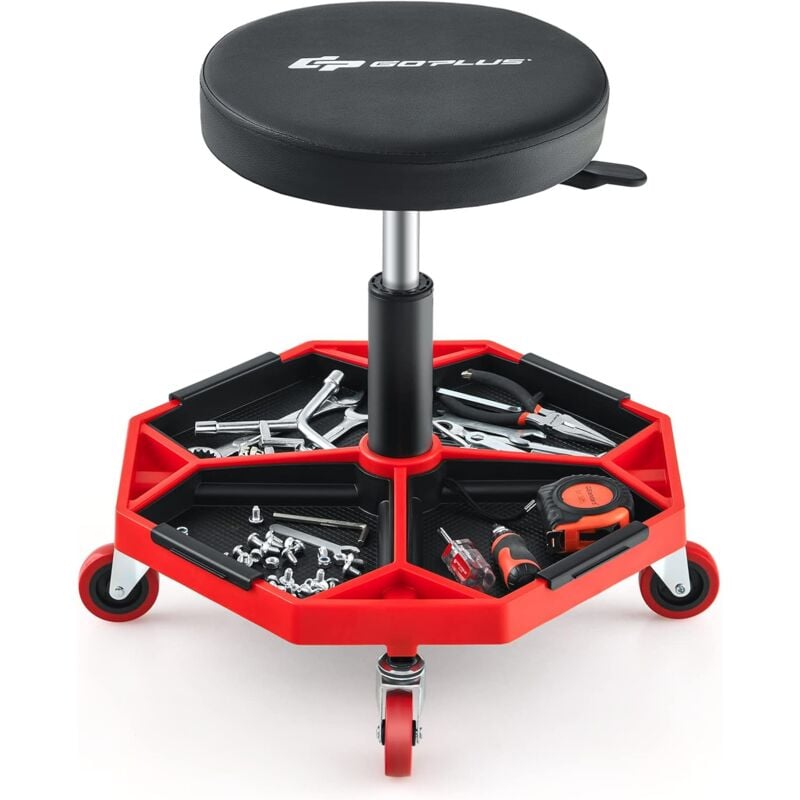 Tabouret d'Atelier Pneumatique 4 roulettes Universelles/Chaise d'Atelier Pivotante avec Plateau à Outils pour Garage Atelier-Ø 50, 5 cm-Hauteur 41 à