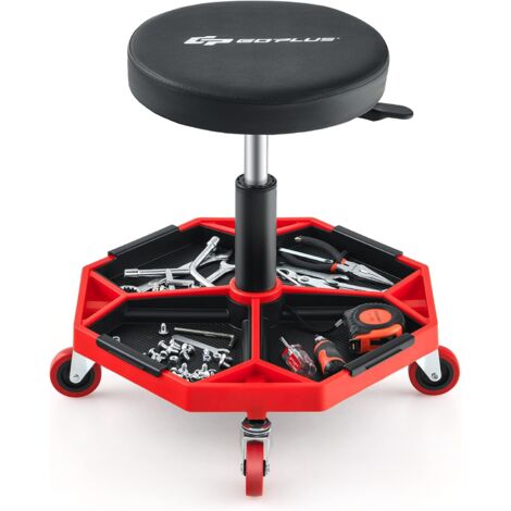 Costway – Tabouret d'atelier pneumatique 4 roulettes – Hauteur réglable 41 à 55 cm – Charge max 150 kg – Plateau à outils pratique