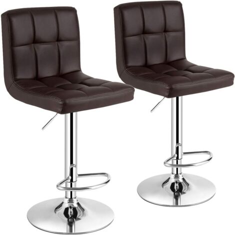 COSTWAY Tabouret de Bar, Chaise Bar Pivotante, Hauteur Réglable 65-85 cm, Chaise Bar Cuisine en PU, Repose-Pieds, Cadre en Métal Galvanisé, Siège Rembouré avec Dossier (Marron,2)