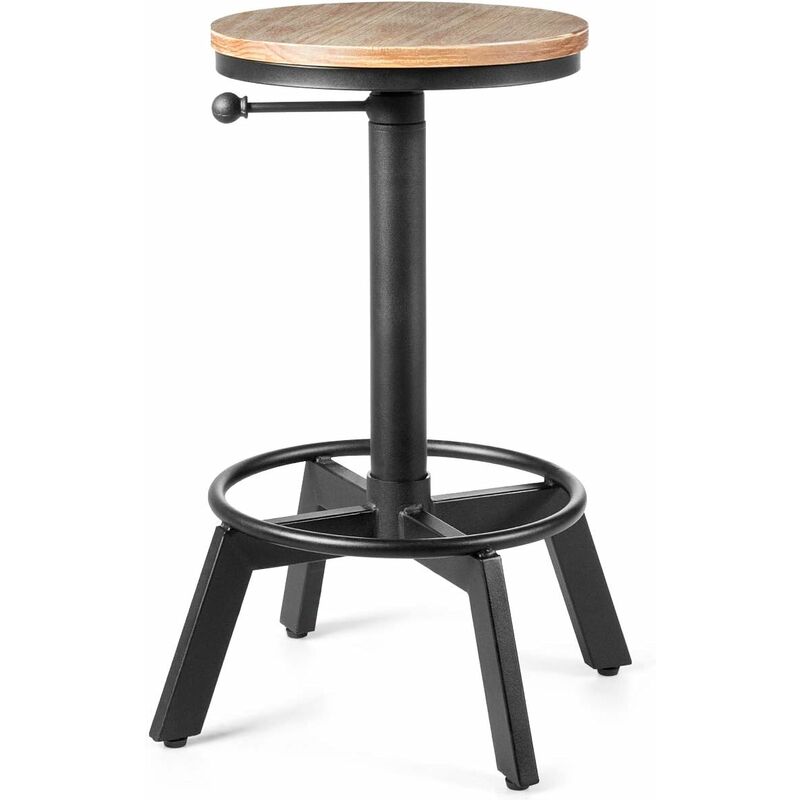 costway tabouret de bar style industriel,hauteur reglable 62,5-84 cm, structure en fer antirouille, siege bois pin
