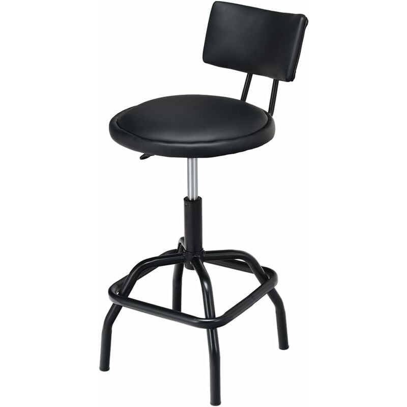 Costway - Tabouret de Bar en Cuir, Chaise de Bar avec Dossier Rembourré, Chaise Haute avec Repose-Pieds, Pivotant sur 360°, Hauteur Réglable