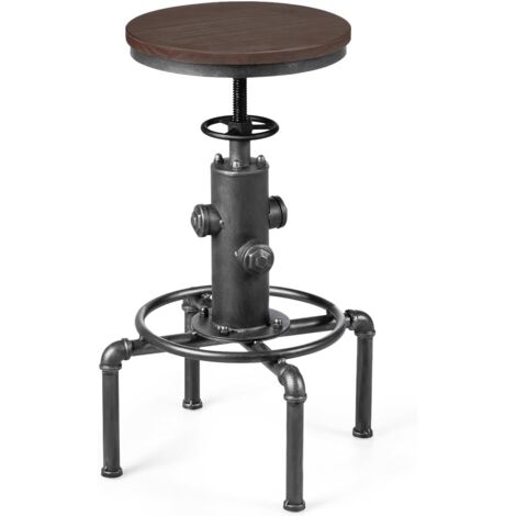 Costway – Tabouret de bar industriel en métal – Siège pivotant en pin – Hauteur réglable 60-75cm – Charge 150kg – Repose-pied ergonomique