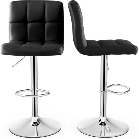 Costway – Tabouret de bar pivotant réglable 65-85 cm – Cuir PU facile à entretenir – Repose-pieds – Cadre métal galvanisé – Siège rembourré noir