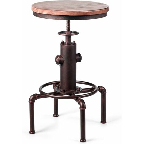 Costway – Tabouret de bar réglable 60-75cm – Style industriel vintage avec repose-pied – Siège rond pivotant à 360° – Pour cuisines et restaurants