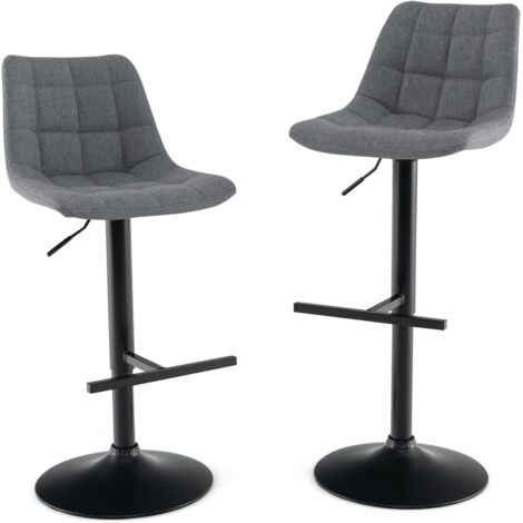 Costway – Tabouret de bar réglable en hauteur – Lot de 2 – Siège rembourré en lin – Repose-pieds en T – Hauteur 63-83 cm – Pivotant 360°