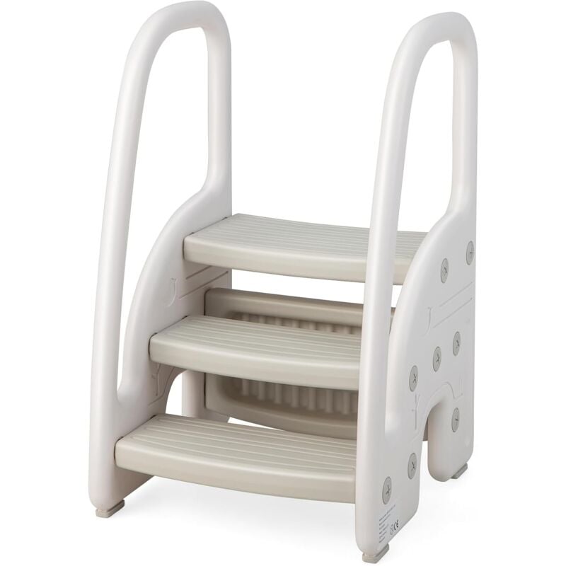 Tabouret Enfants 3 Marches avec Pédale Amovible, Marche Pied Enfants en hdpe avec Poignées Sécurité pour Cusine Salle de Bain & Apprentissage de la