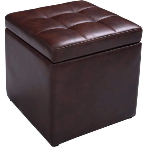 COSTWAY Tabouret Pouf Coffre Boîte de Rangement Repose-Pied Ottoman avec Espace de Stockage Cuir PU, Charge 150 kg, 40 x 40 x 40 cm (Beige)