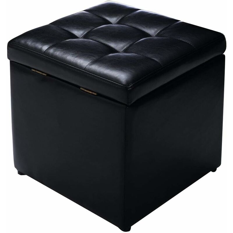 Costway - Tabouret Pouf Coffre Boîte de Rangement Repose-Pied Ottoman avec Espace de Stockage Cuir pu, Charge 150 kg, 40 x 40 x 40 cm (Beige)