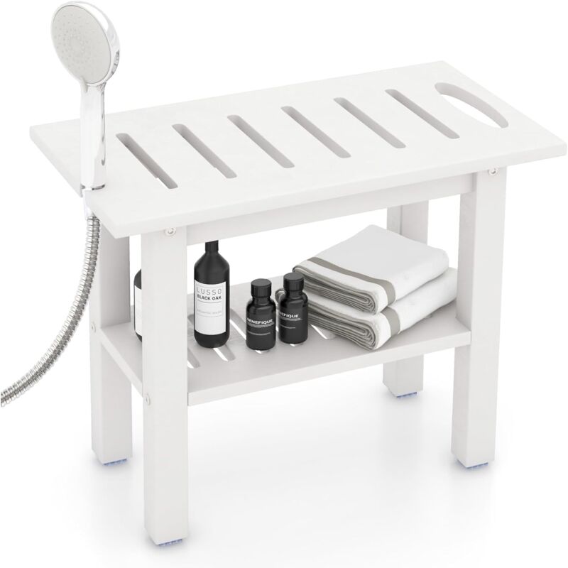 Tabouret Salle de Bain, Banc de Douche à 2 Niveaux en hdpe, Support de Douche, Poignée, Patins Antidérapants, Banc Salle de Bain pour Spa Rasage,