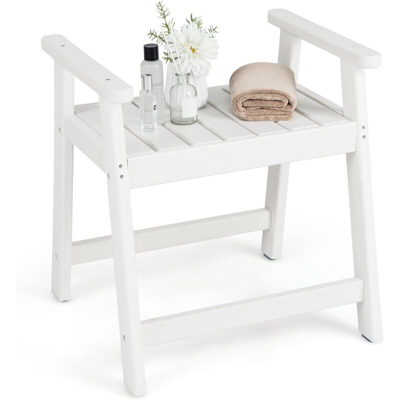COSTWAY Tabouret Salle de Bain Imperméable avec Accoudoirs, Petit Tabouret de Douche Antidérapant Étanche, Chaise Banc Salle de Bain Siège de Douche