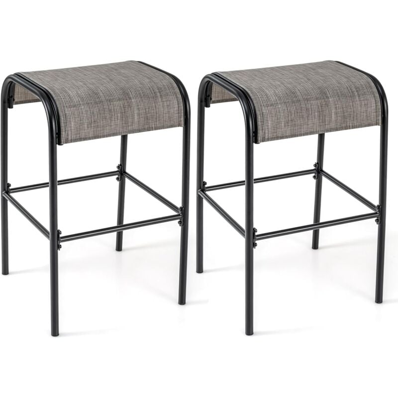 COSTWAY Tabourets de Bar en Métal, Chaise de Bar Extérieures avec Repose-Pieds, Hauteur d’Assise 76 CM, Siège en Tissu Incurvé, Tabouret Extérieur