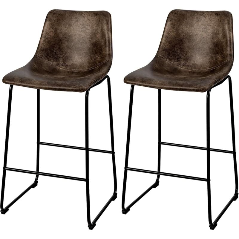 Costway - Tabourets de Bar Lot de 2, Chaise de Bar Industrielle avec Repose-Pieds, Chaise Haute Bar Vintage en en Faux Suède, Hauteur Assise 75cm,