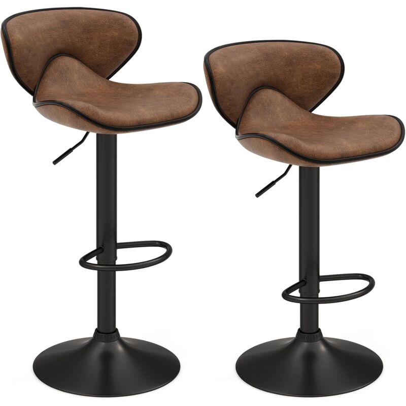 Costway - Tabourets de Bar Pivotants Lot de 2, Chaise de Bar Cuir avec Repose-Pieds, Hauteur Réglable 65-85 cm, Chaise Haute Bar pour Cuisine, Salle