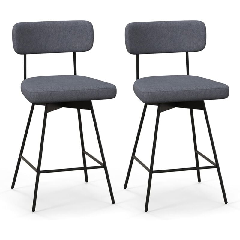 COSTWAY Tabourets de Bar Pivotants Lot de 2, Chaise de Bar Lin avec Repose-Pieds, Hauteur d'Assie 63,5 cm, Chaise Haute Bar Rembourée pour Cuisine,