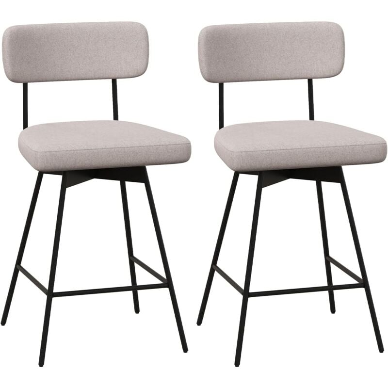 Costway - Tabourets de Bar Pivotants Lot de 2, Chaise de Bar Lin avec Repose-Pieds, Hauteur d'Assie 63,5 cm, Chaise Haute Bar Rembourée pour Cuisine,