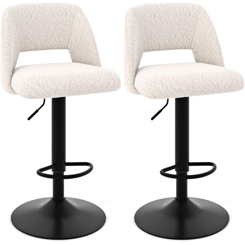 Costway - Tabourets de Bar Pivotants Lot de 2, Chaise de Bar Pelucheux avec Dossier, Hauteur Assise 63-83 cm, Repose-Pieds, Cadre en Métal, Chaise