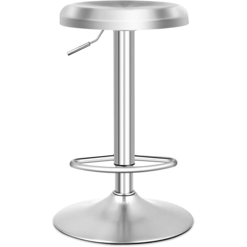 COSTWAY Tabourets de Bar Réglable, Chaise de Bar en Acier INOX avec Repose-Pieds, Montage Facile, Design Rond, Chaise Haute Cuisine pour