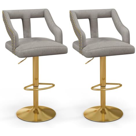 COSTWAY Tabourets de Bar Velours Lot de 2, Chaise de Bar Pivotants avec Repose-Pieds, Hauteur Assise Réglable 63-85 cm, Cadre en Métal, Chaise Haute pour Îlots de Cuisine, Bistro (Gris)