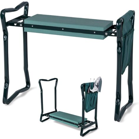 COSTWAY Tabourets de Jardinage Pliable avec Coussin EVA, Genouillère de Jardin 2 en 1 Cadre en Métal Siège de Jardinier avec Sac à Outils Supporter Jusqu'à 120KG pour Jardinage, Vert