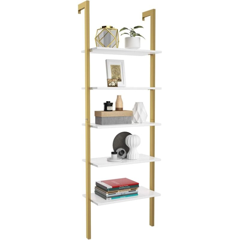 Tagère de Rangement Moderne à 5 Niveaux, 61 x 30 x 183 cm, Étagère de Style Industriel pour Salon, Chambre, Bureau, Doré - Costway