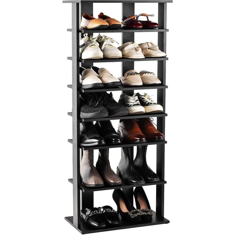 Tagère à Chaussures en Bois à 7 Niveaux, Meuble à Chaussures à Double Rangée Gain de Place, Étagère Amovible Personnalisé, Rangement des Chaussures