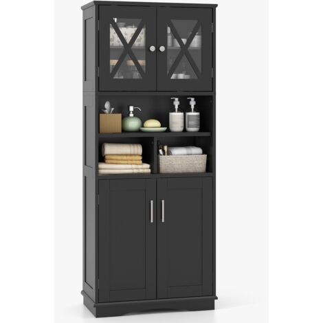 COSTWAY Tall Bathroom Cabinet Large Floor Storage Cabinet-Black