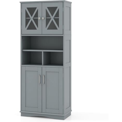 COSTWAY Tall Bathroom Cabinet Large Floor Storage Cabinet-Grey