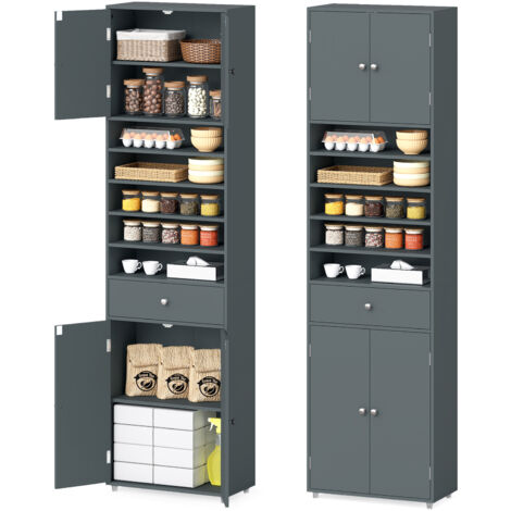 COSTWAY Tall Bathroom Storage Cabinet 180CM Linen Cabinet Organizer w/Doors-Grey