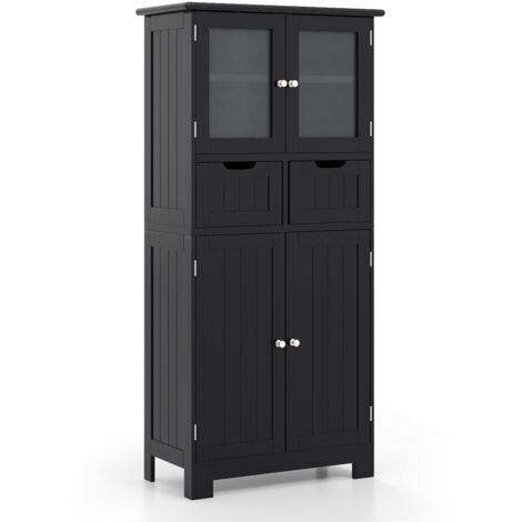 COSTWAY Tall Bathroom Storage Cabinet Freestanding Floor Cabinet w/Drawers-Black