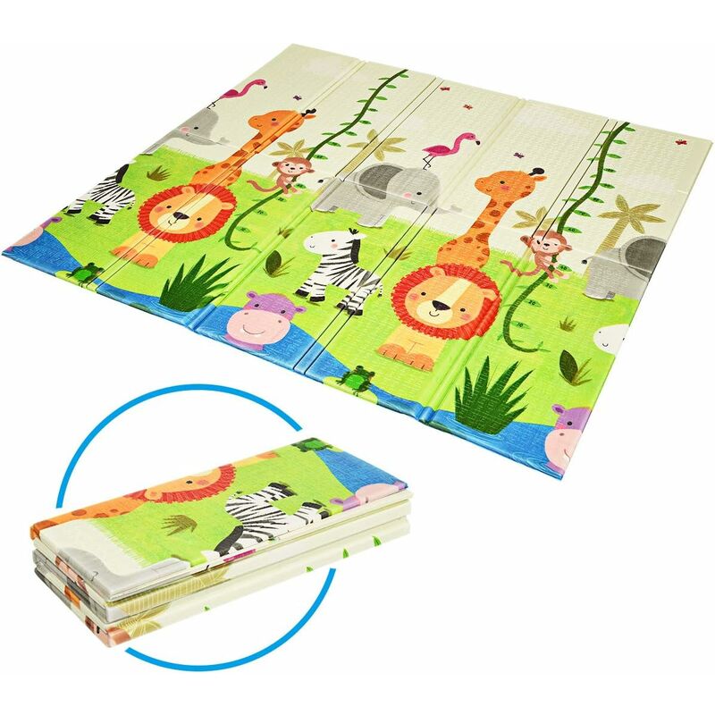 Costway - Tapis de Jeu pour Bébé Pliable 200x180x1,4CM avec Image Licorne et Poney en Mousse xpe Non Toxique Antidérapant Double Face