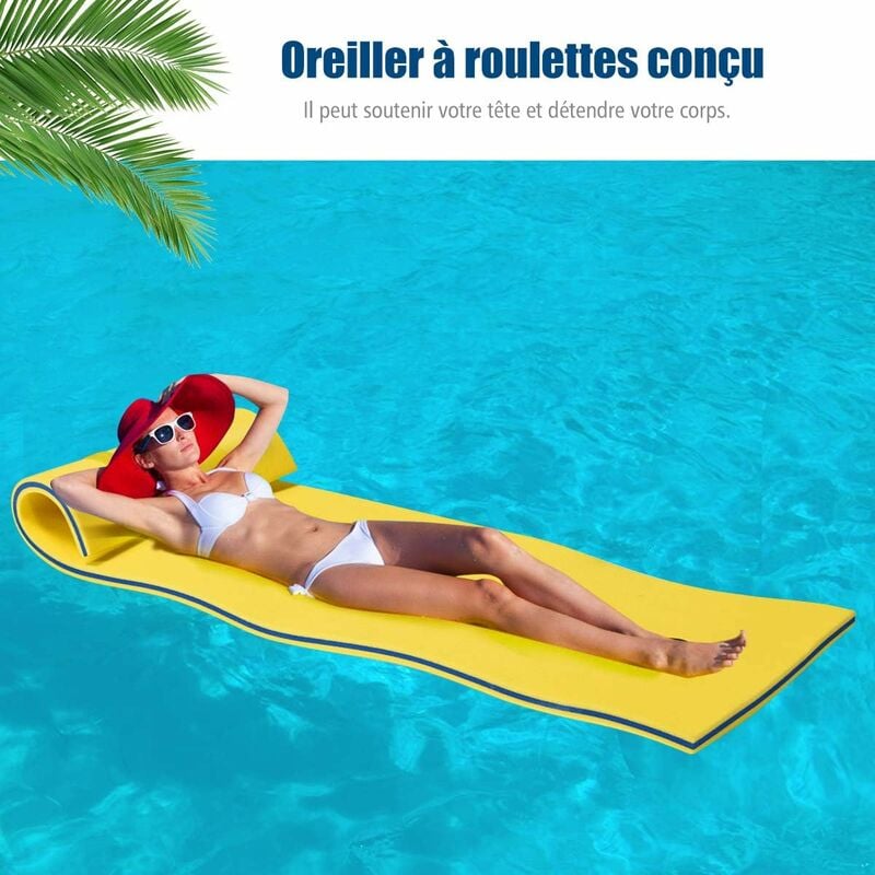 Costway - Tapis Flottant en Mousse xpe 210x66CM 3 Couches avec Attache Elastique de 1,5M Capacité Portante 60KG pour Piscine/Plage