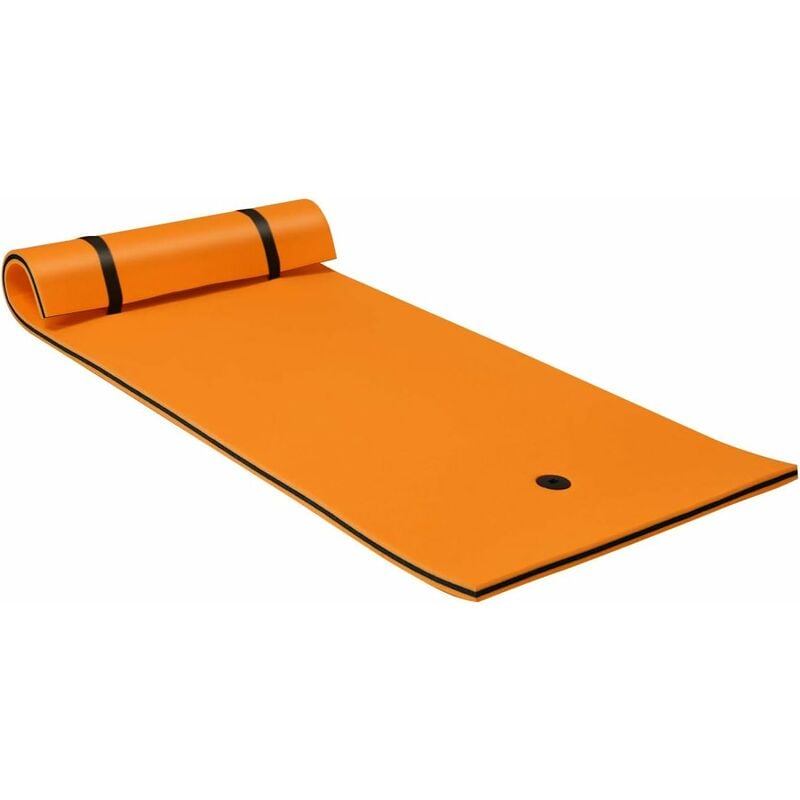 Tapis Flottant Enroulable en Mousse 220 x 90 cm avec Oreiller Intégré 3 Epaisseurs Anti-Déchirure pour Piscine Plage Orange - Costway