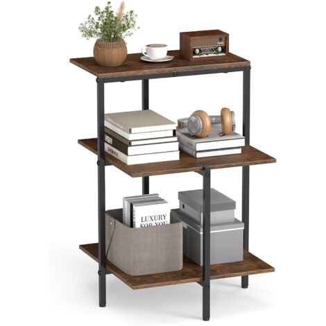 COSTWAY Tavolino a 3 Ripiani,Tavolino Quadrato Struttura in Metallo,43x43x63cm,Marrone