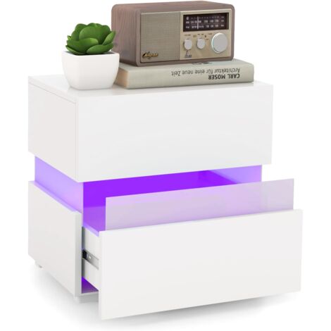 COSTWAY Tavolino a LED con Cassetti e Telecomando, Comodino con 22 Modalità di Luce, 10 Velocità e 5 Luminosità, Tavolino Laterale Moderno da Salotto e Camera da Letto, Nero (Bianco)