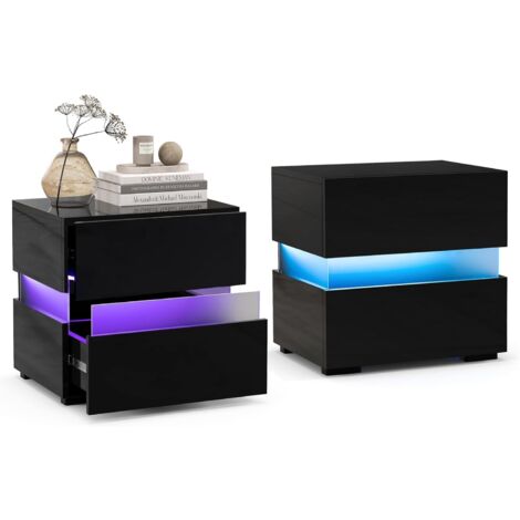 COSTWAY Tavolino a LED, Tavolino con Cassetto, Telecomando, 22 Modalità di Luce, 10 Velocità e 5 Luminosità, Comodino Moderno da Salotto e Camera da Letto (2, Nero)