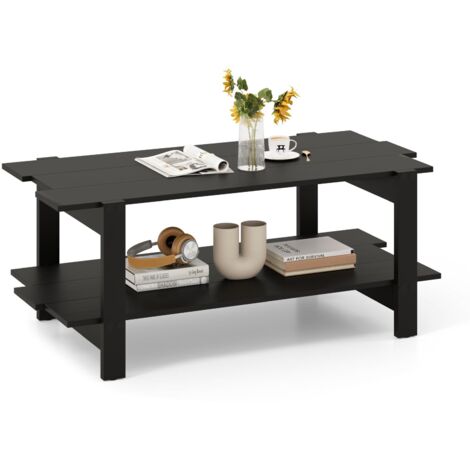 COSTWAY Tavolino da Caffè a 2 Ripiani, Tavolino Rettangolare da Salotto in Legno con Mensola di Stoccaggio, Ideale per Ufficio e Soggiorno, 115 x 59 x 46 cm (Nero)
