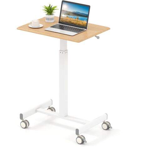 COSTWAY Tavolino da Divano e Letto con Ruote Bloccabili, Tavolino Porta PC Regolabile in Altezza con Pistone a Gas, Ruote Lisce, Base a Forma di H, Ideale per Lavorare e Mangiare