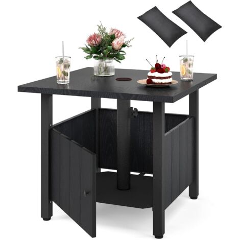 COSTWAY Tavolino da Esterno con Foro per Ombrellone da 4,8 cm, Base per Tavolo con 2 Sacchetti di Sabbia, Tavolino da Esterno per Giardino, Terrazza e Bordo Piscina, 55,5 x 55,5 x 48 cm, Nero