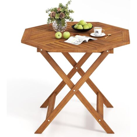 COSTWAY Tavolino da Giardino con Foro per Ombrellone da 5 cm,Legno Massello,90 x 90 x 72 cm