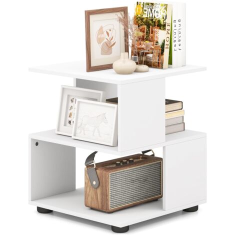 COSTWAY Tavolino da Salotto a 3 Livelli, Tavolino Moderno con Ripiani e Piedini Antiscivolo, Comodino Multiuso per Camera da Letto, Soggiorno, Studio e Ufficio, Bianco