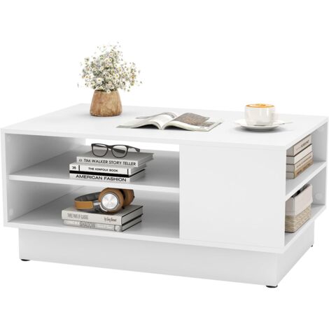 COSTWAY Tavolino da Salotto Rettangolare Design Moderno, Tavolino da Caffè con 2 Ripiani Inferiori Portaoggetti, Tavolino Basso da Divano per Soggiorno, 86 x 56 x 41 cm (Bianco)