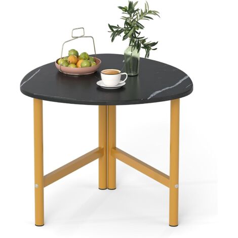 COSTWAY Tavolino da Salotto Triangolare,Gambe in Metallo,per Soggiorno,Ufficio,60x59x50 cm,Nero