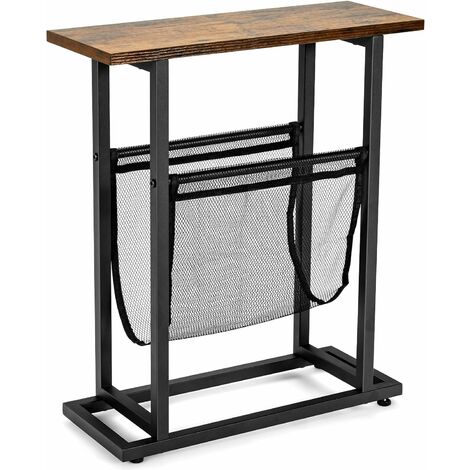 COSTWAY Tavolino di Servizio a 2 Livelli, Tavolino Laterale in Stile Industriale, Comodino Retrò con Porta Riviste, Tavolino da Caffè per Salone Camera da Letto e Ufficio, 45 x 18 x 54,5 cm