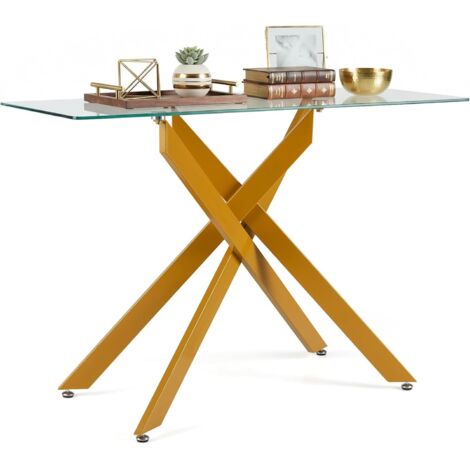 COSTWAY Tavolino in Vetro Temperato,Piedini Regolabili,Tavolo da Pranzo，115 x 45 x 78 cm，Oro