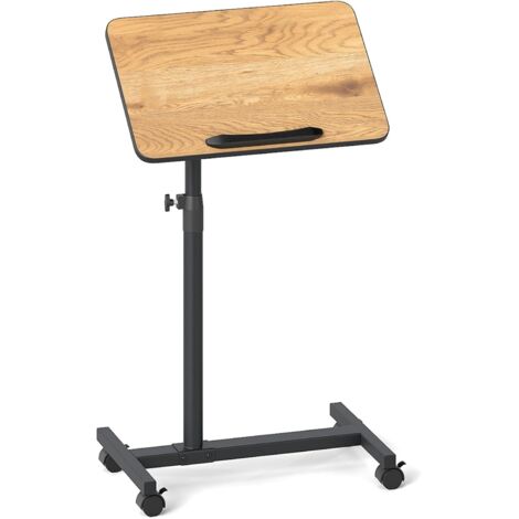 COSTWAY Tavolino Servitore con Altezza Regolabile, Ruote Bloccabili, Piano Girevole a 360° e Inclinabile con Fermo Bordo, Tavolino a Forma di C per Soggiorno, Camera da Letto e Studio (Naturale)